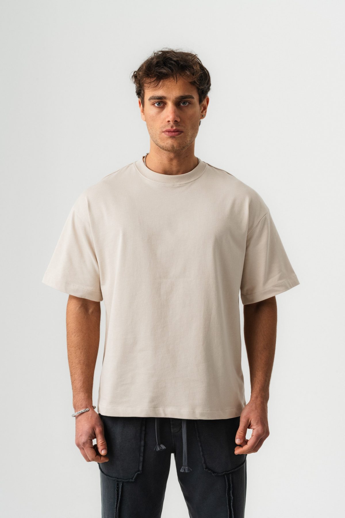 BORZ Oversize Kalıp Basic T-shirt - Bej — Bej (1)