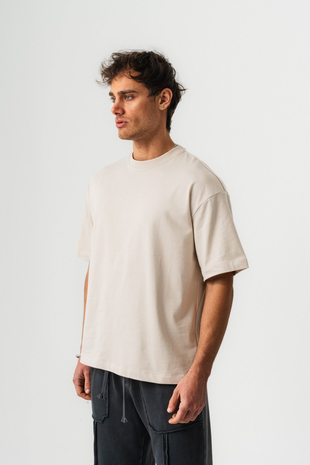 BORZ Oversize Kalıp Basic T-shirt - Bej — Bej (2)