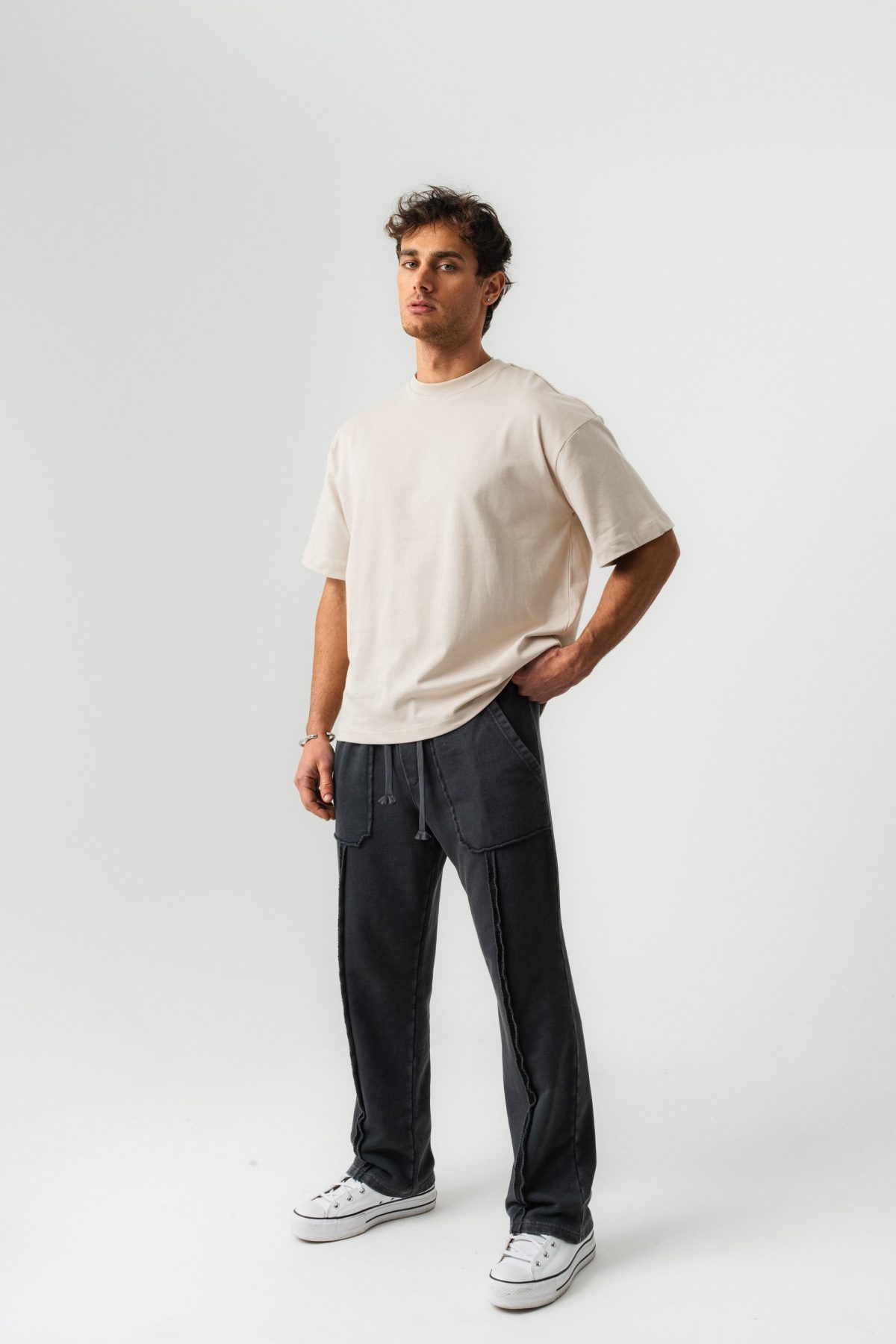 BORZ Oversize Kalıp Basic T-shirt - Bej — Bej (6)