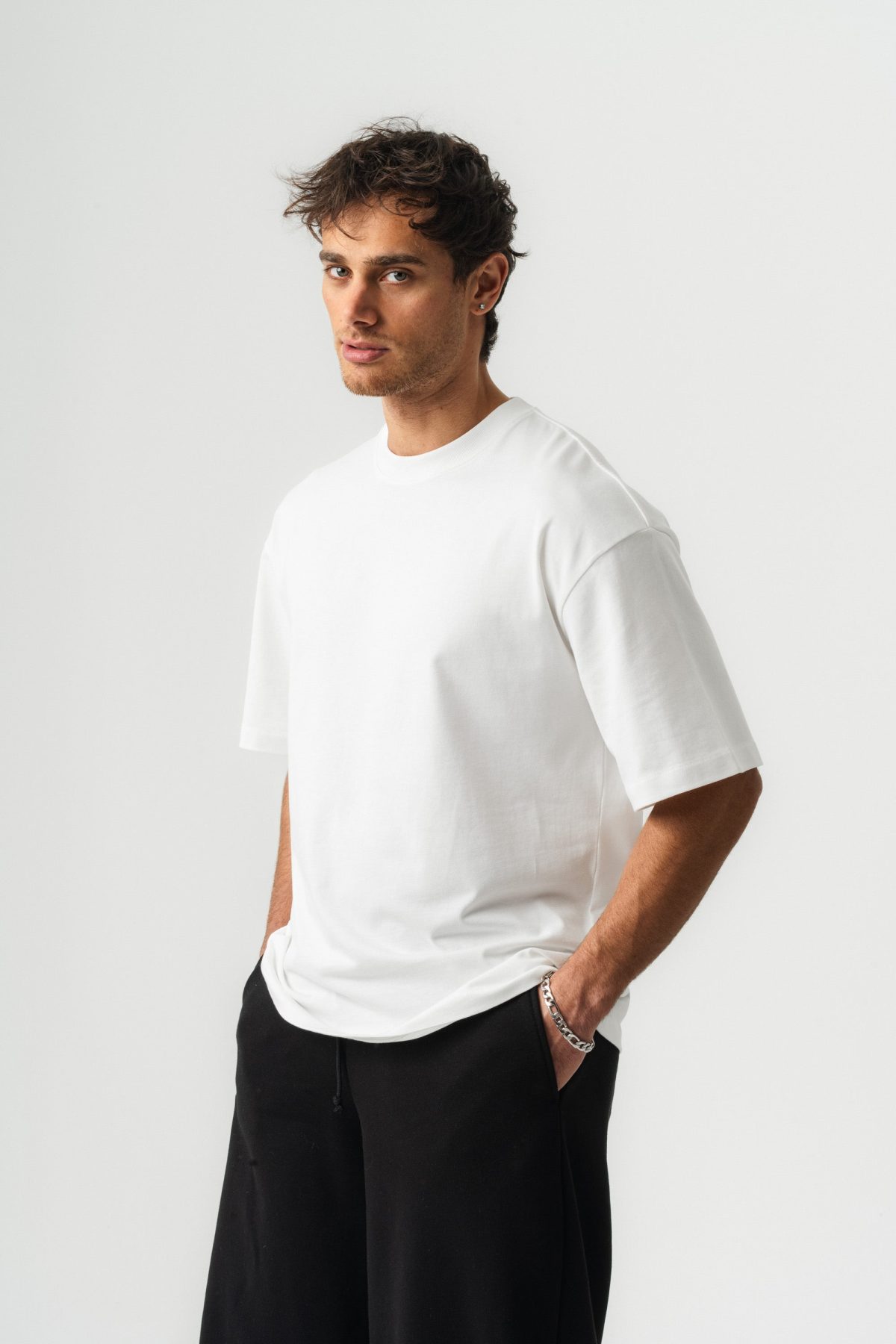 BORZ Oversize Kalıp Basic T-shirt - Beyaz — Beyaz (4)