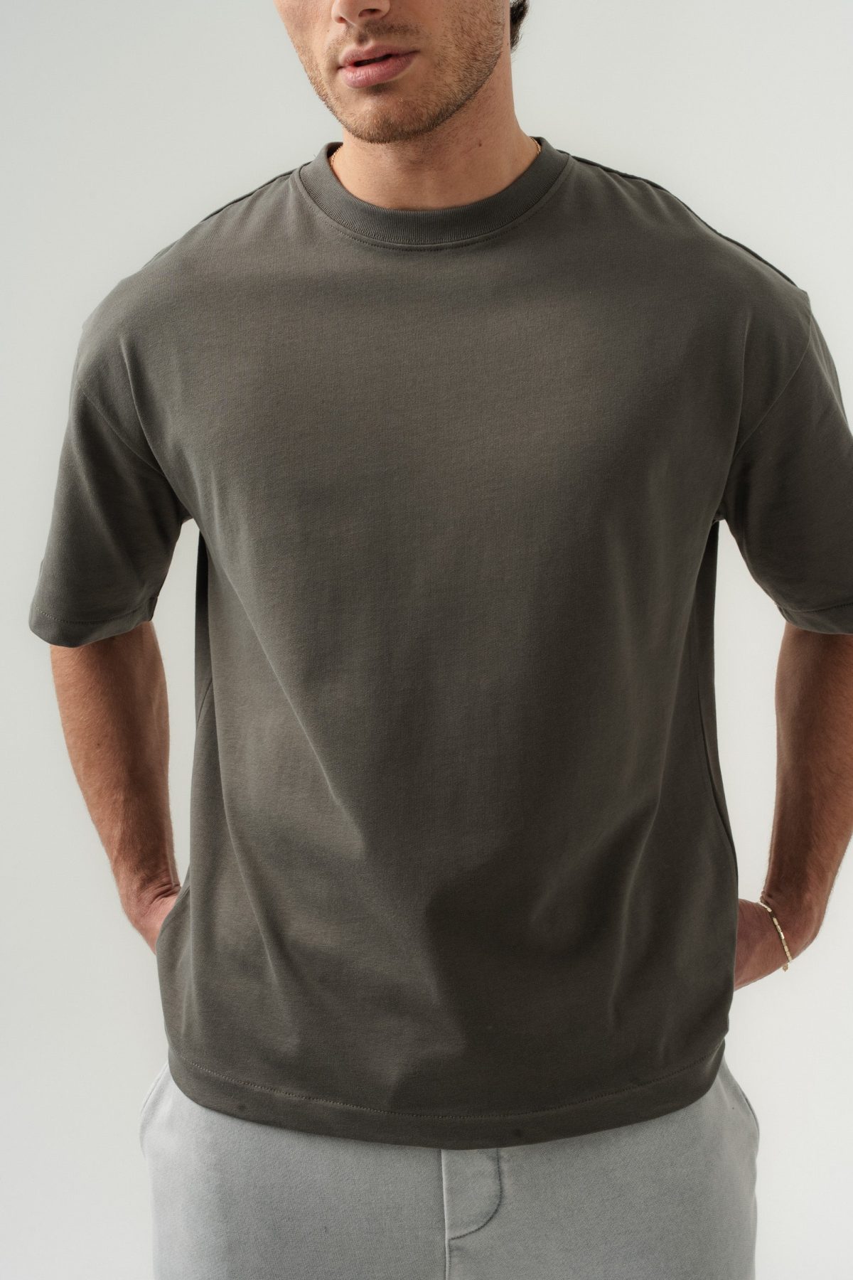 BORZ Oversize Kalıp Basic T-shirt - Haki — Haki (5)
