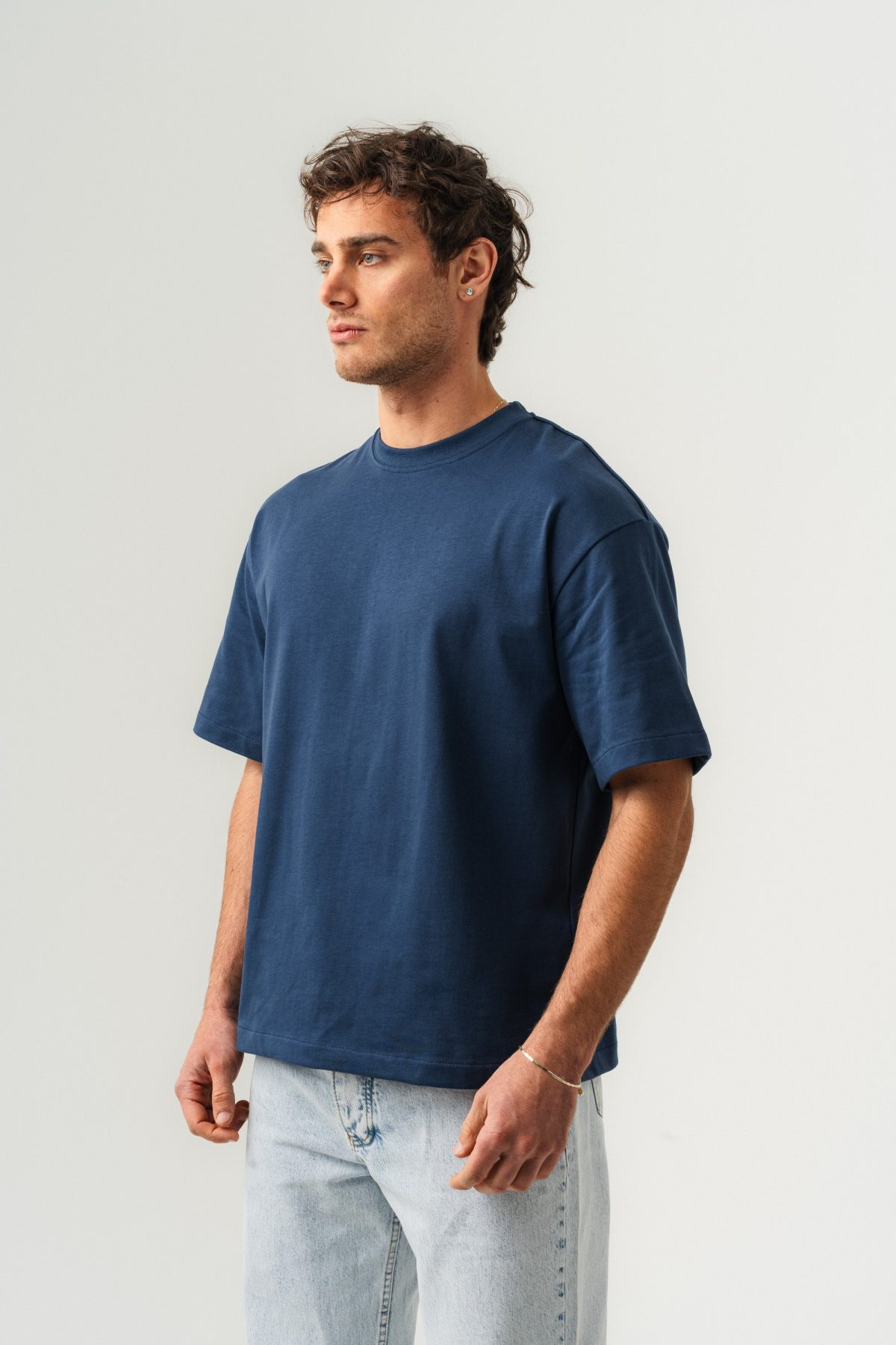 BORZ Oversize Kalıp Basic T-shirt - İndigo — İNDİGO (2)