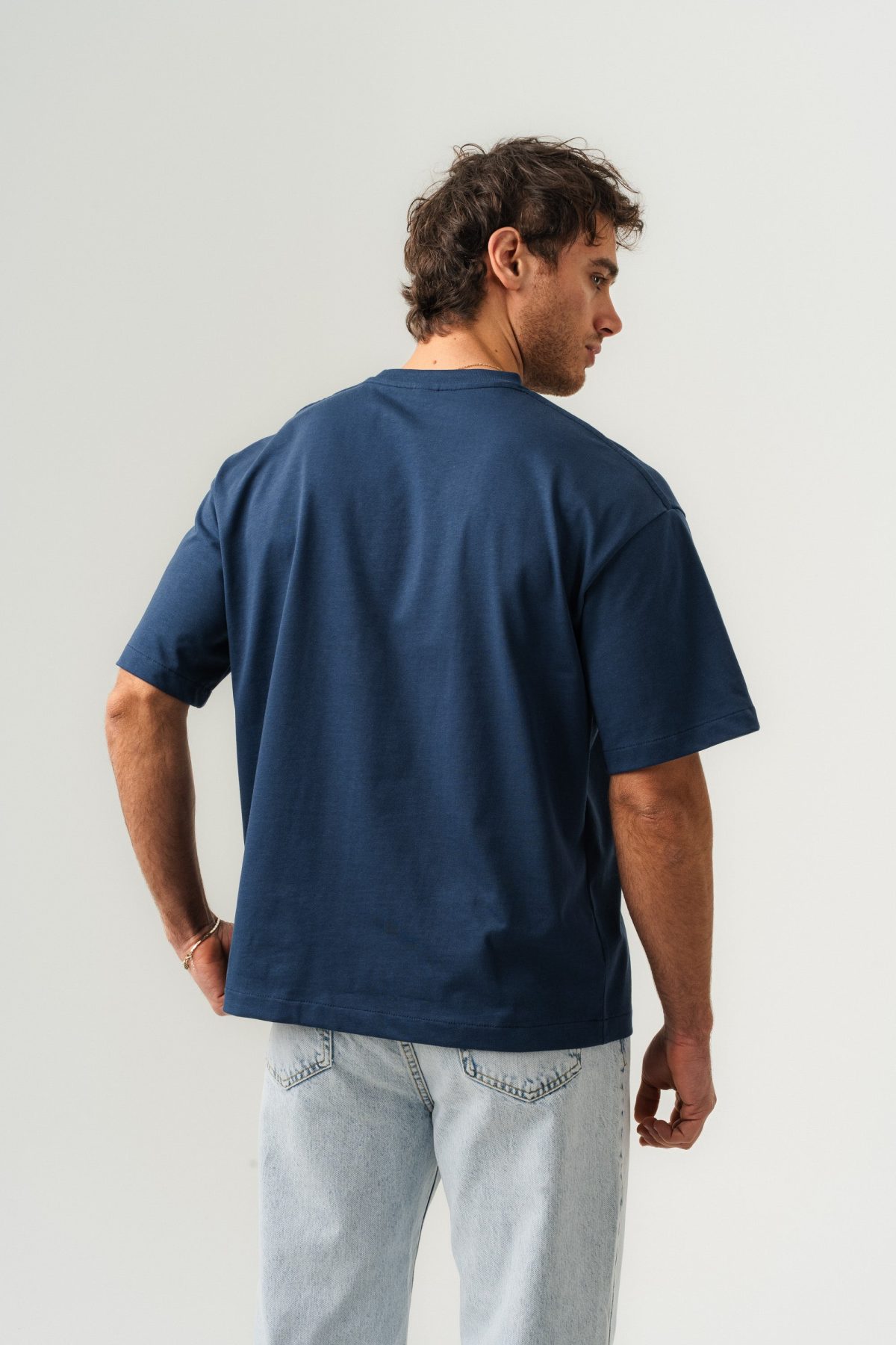 BORZ Oversize Kalıp Basic T-shirt - İndigo — İNDİGO (3)