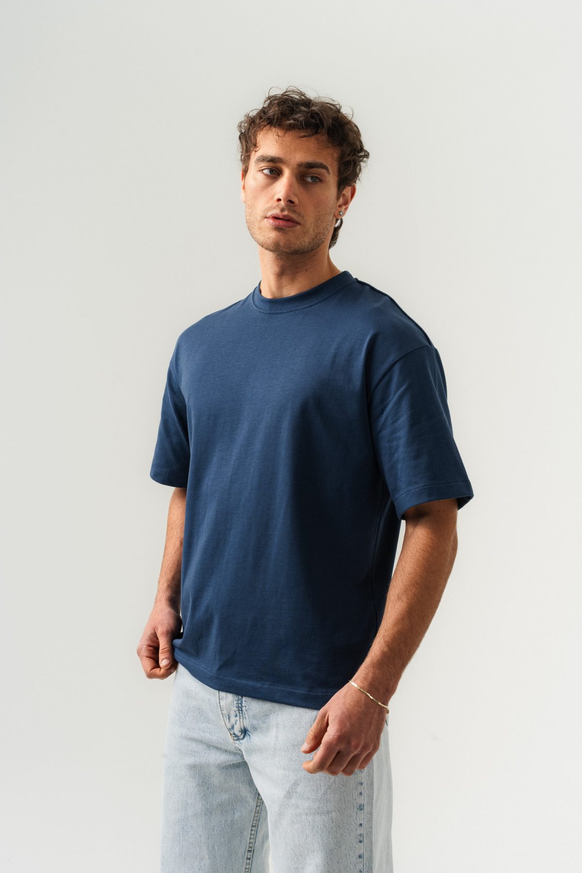 BORZ Oversize Kalıp Basic T-shirt - İndigo — İNDİGO (4)