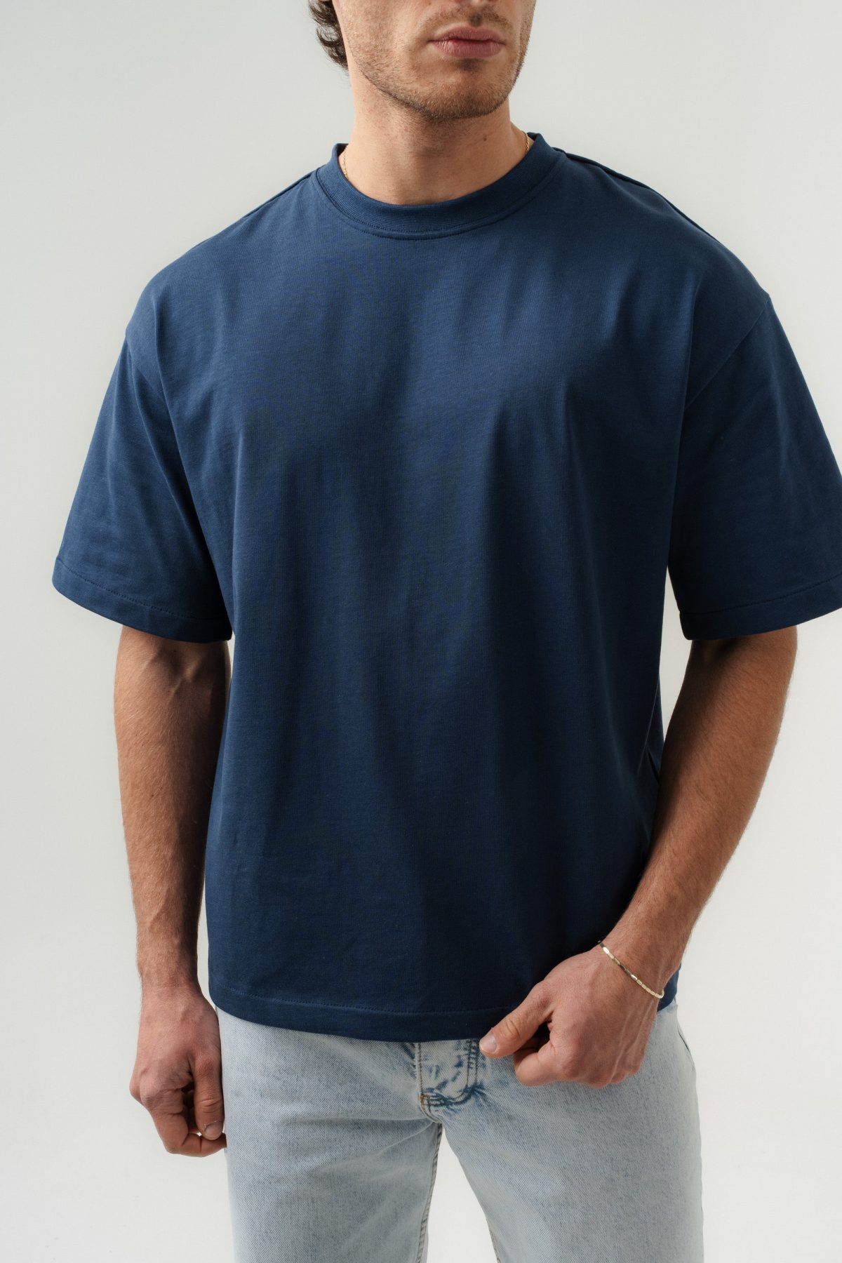 BORZ Oversize Kalıp Basic T-shirt - İndigo — İNDİGO (6)