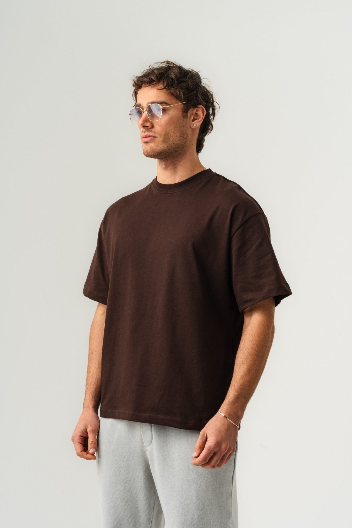 BORZ Oversize Kalıp Basic T-shirt - Kahverengi — Kahve (2)