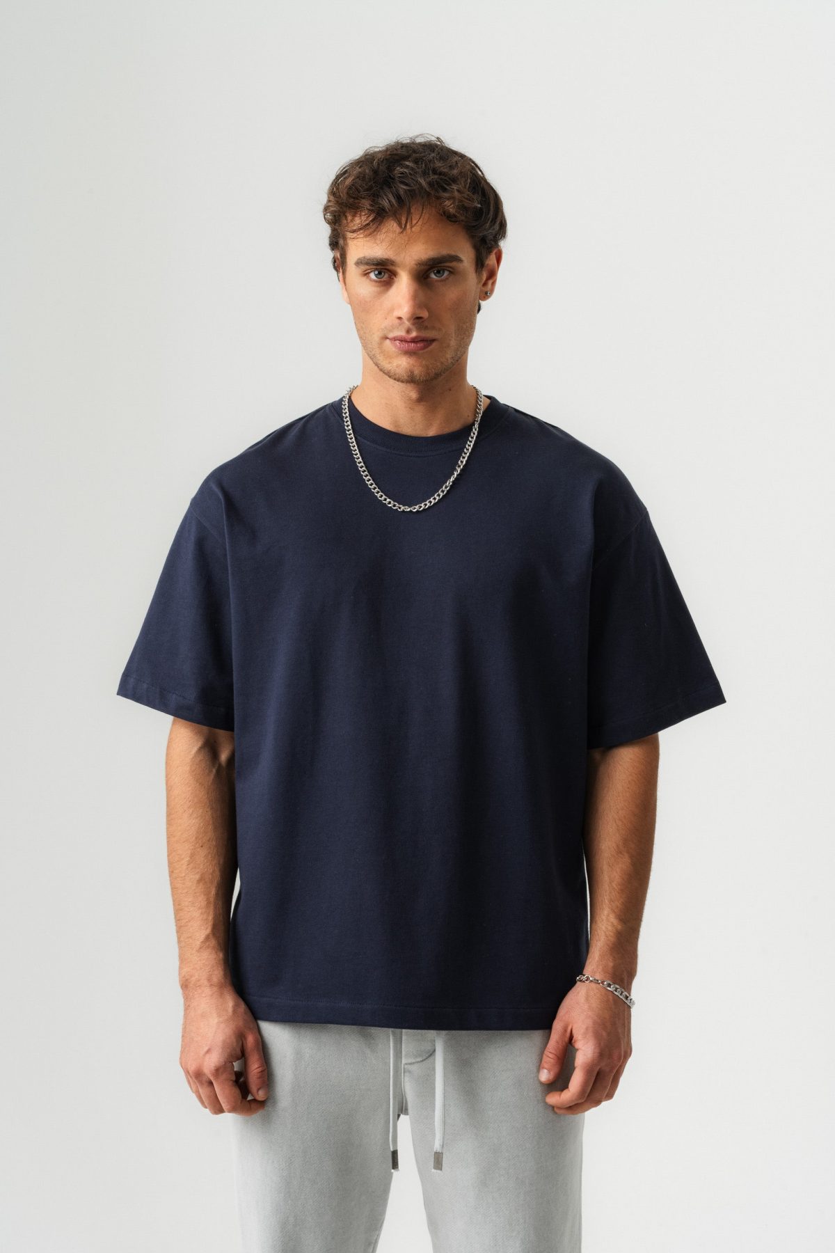 BORZ Oversize Kalıp Basic T-shirt - Lacivert — Lacivert (1)