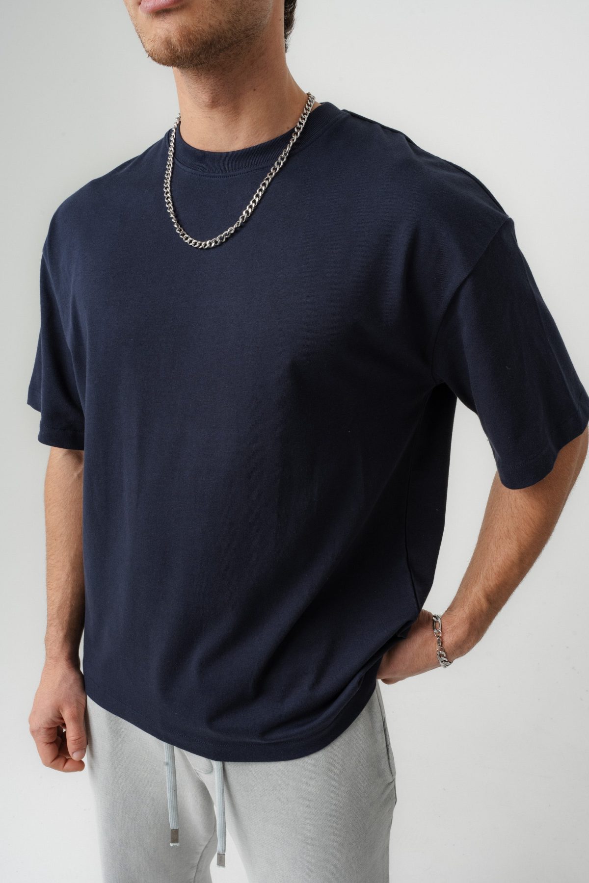 BORZ Oversize Kalıp Basic T-shirt - Lacivert — Lacivert (7)