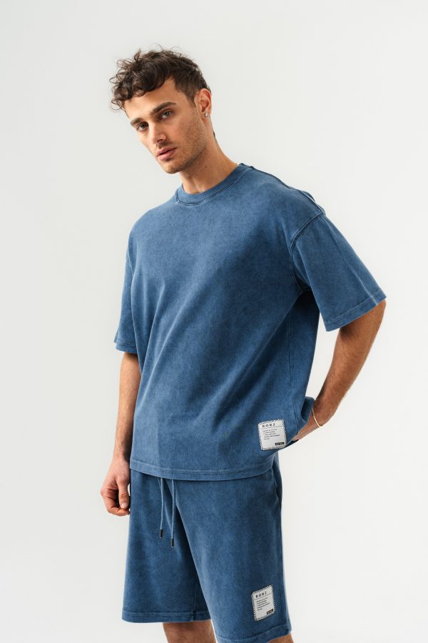 BORZ Soluk Efektli Oversize Kalıp T-shirt ve Şort Takımı — Haki