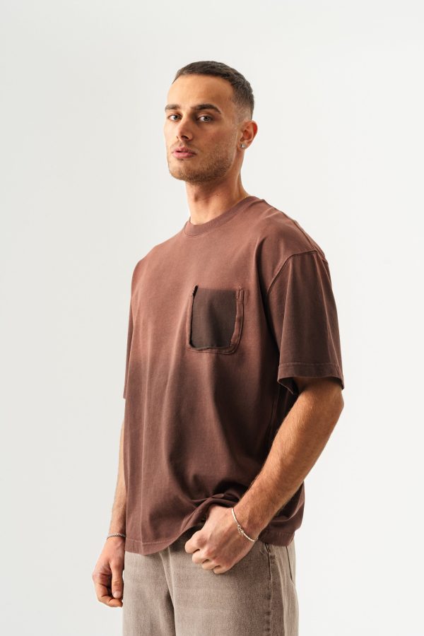 BORZ UNISEX CEPLİ-YIKAMALI OVERSİZE TİŞÖRT — Kahverengi