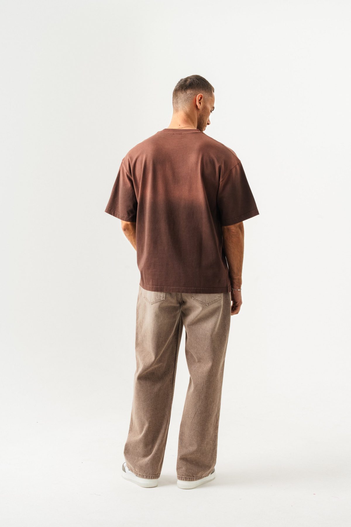 BORZ UNISEX CEPLİ-YIKAMALI OVERSİZE TİŞÖRT — Kahverengi (7)