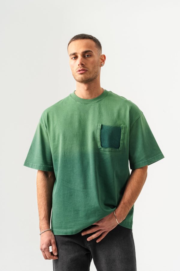 BORZ UNISEX CEPLİ-YIKAMALI OVERSİZE TİŞÖRT — Yeşil