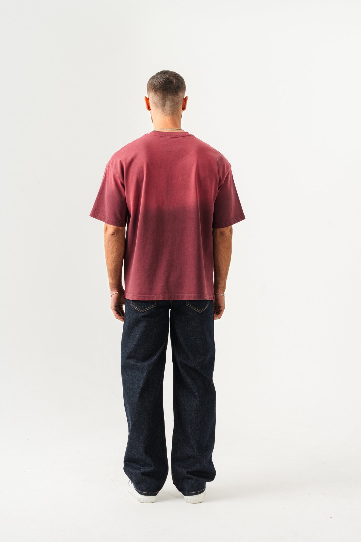 BORZ UNISEX CEPLİ-YIKAMALI OVERSİZE TİŞÖRT — Bordo (7)