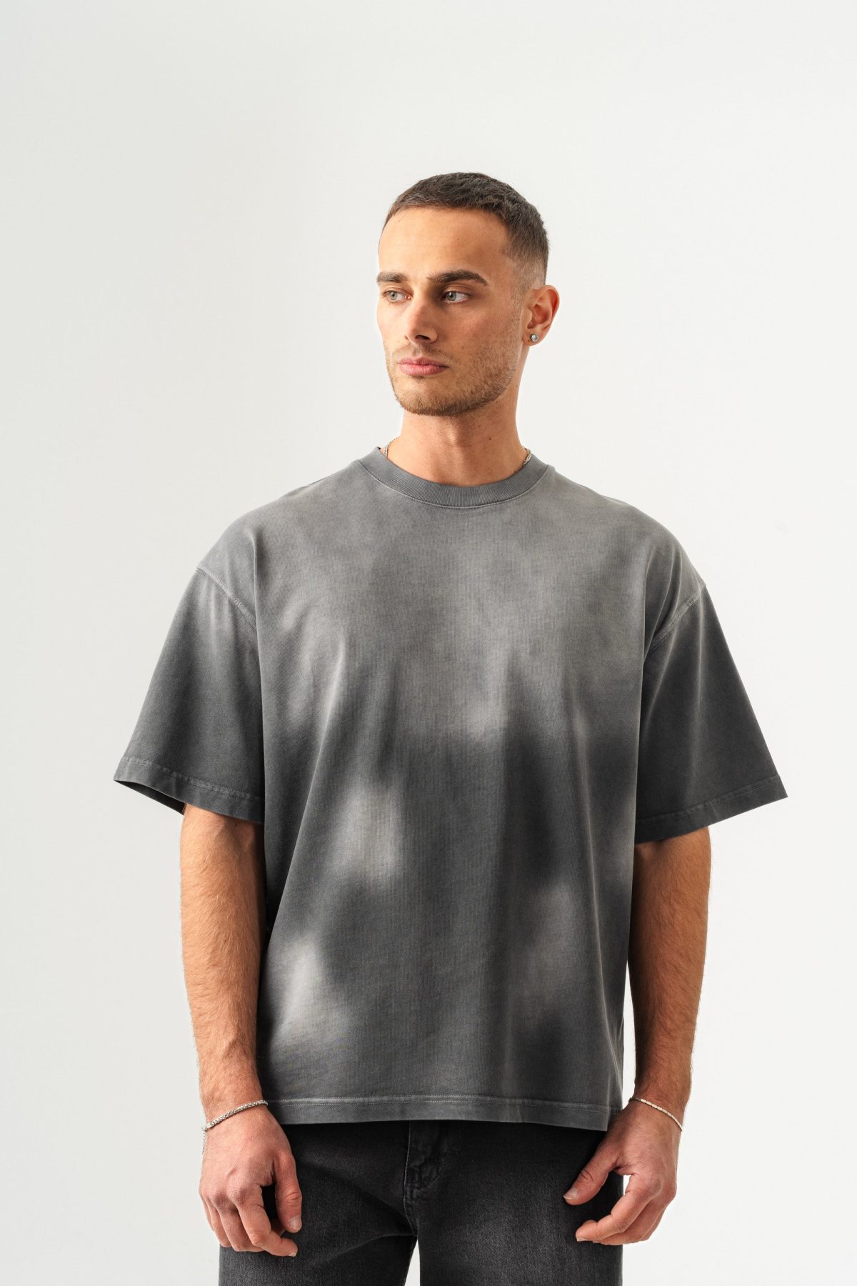 BORZ UNISEX GEÇİŞLİ - YIKAMALI OVERSIZE TİŞÖRT — Gri (3)