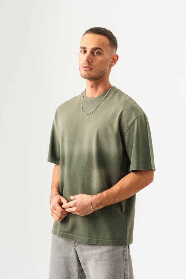 BORZ UNISEX GEÇİŞLİ - YIKAMALI OVERSIZE TİŞÖRT — Haki