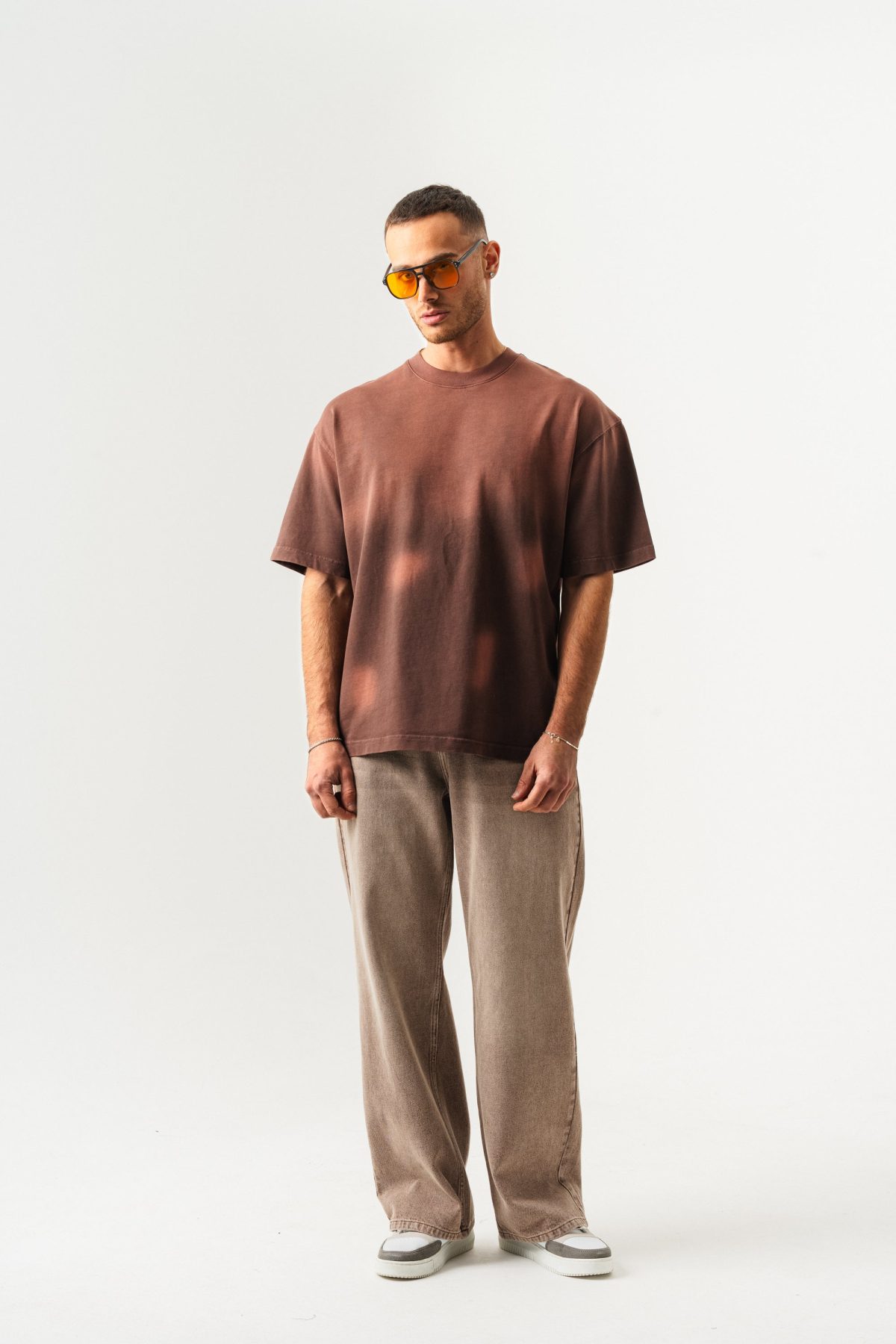 BORZ UNISEX GEÇİŞLİ - YIKAMALI OVERSIZE TİŞÖRT — Kahverengi (2)