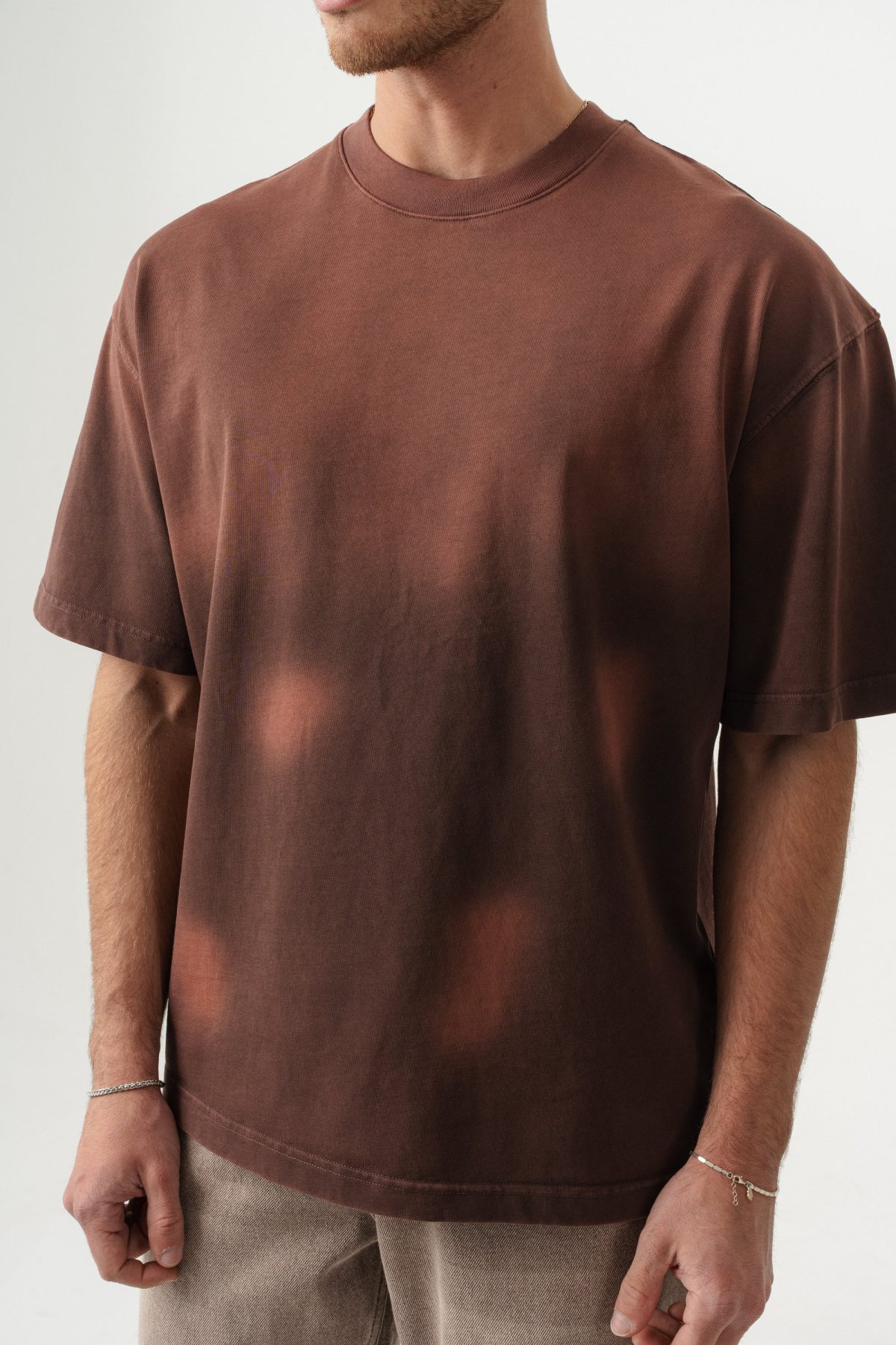 BORZ UNISEX GEÇİŞLİ - YIKAMALI OVERSIZE TİŞÖRT — Kahverengi (4)