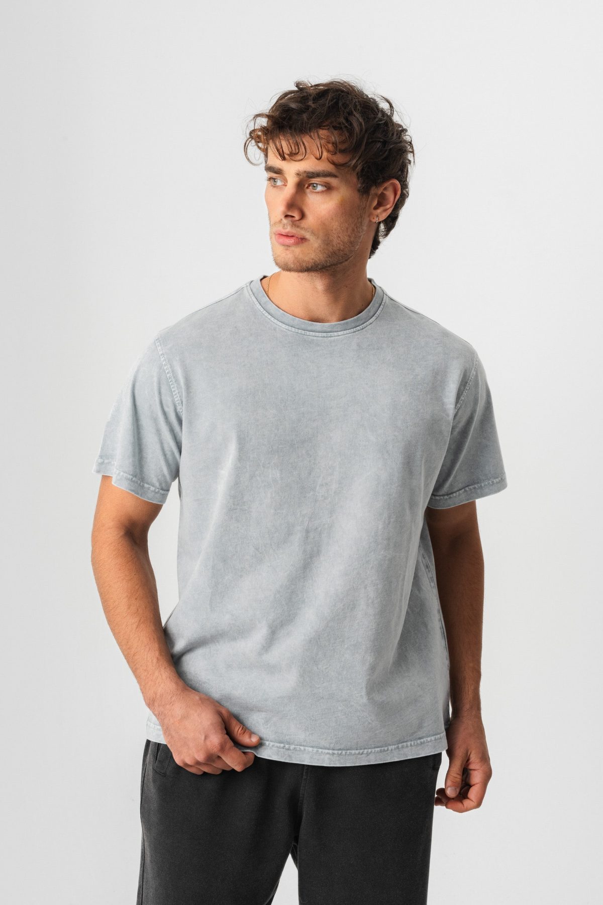 BORZ Yıkamalı Basic T-shirt - Gri — Gri (4)