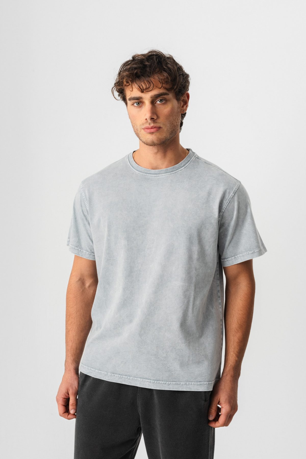 BORZ Yıkamalı Basic T-shirt - Gri — Gri (5)