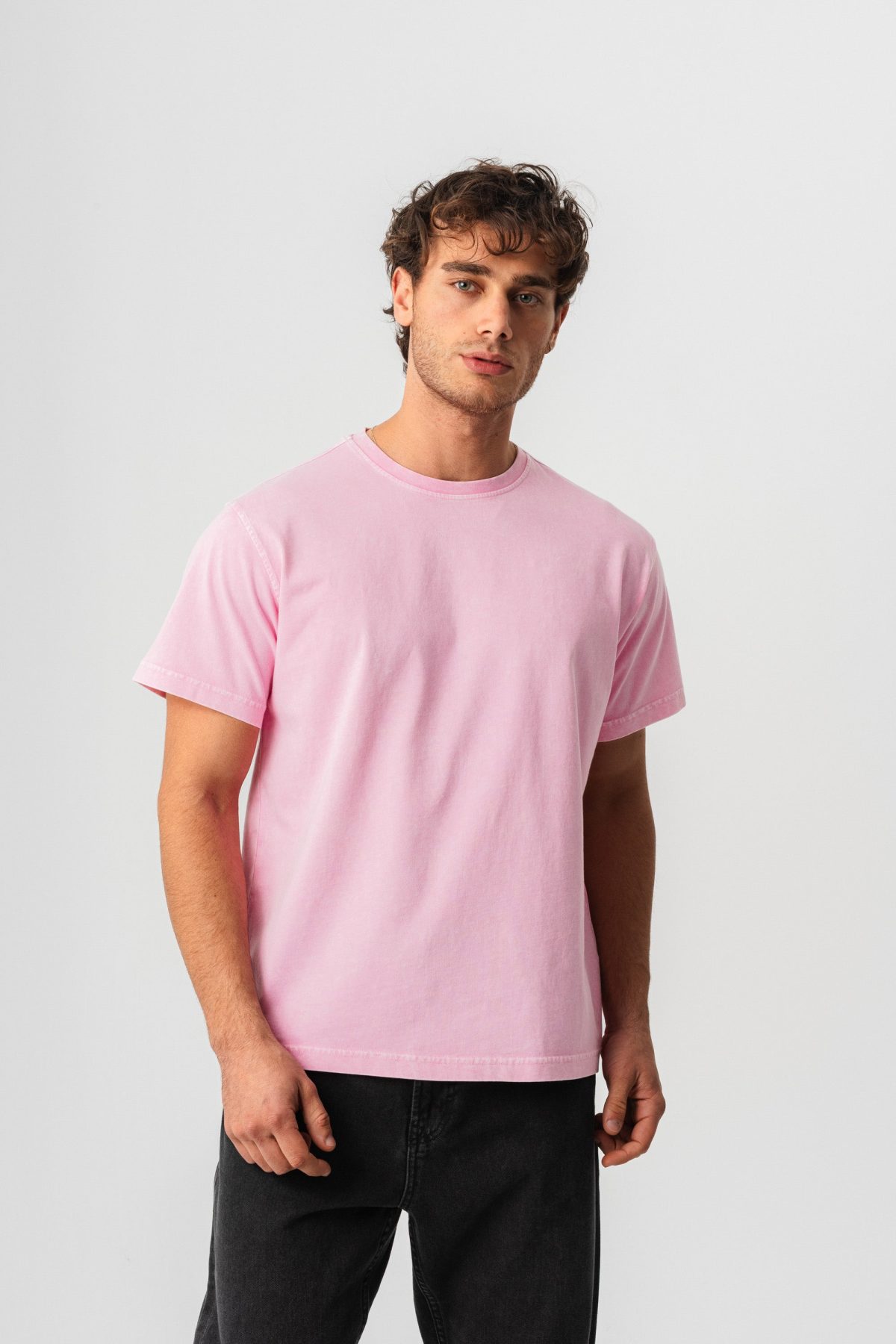 BORZ Yıkamalı Basic T-shirt - Pembe — Pembe (4)