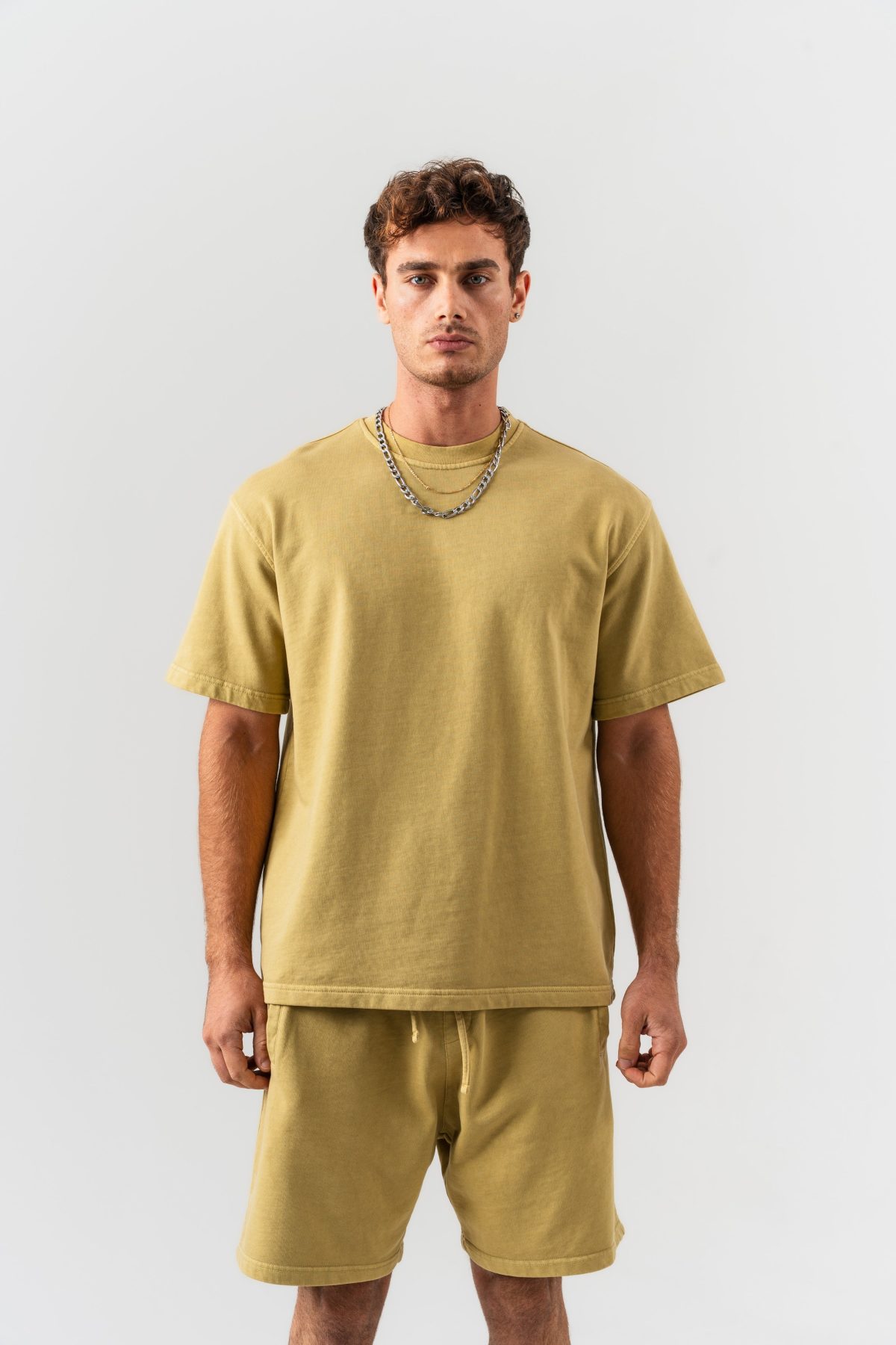 BORZ Yıkamalı Oversize T-shirt ve Şort Takımı - Sarı — Sarı (2)