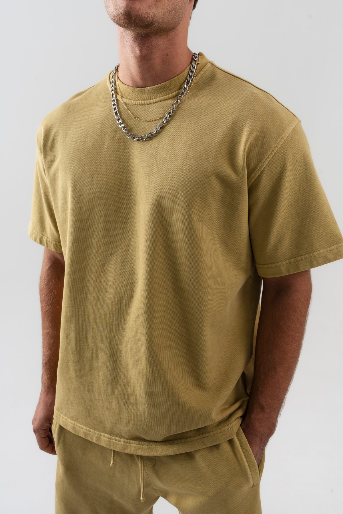 BORZ Yıkamalı Oversize T-shirt ve Şort Takımı - Sarı — Sarı (6)