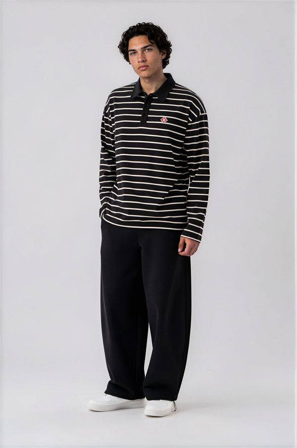 Striped Rugby Polo — Jet Black