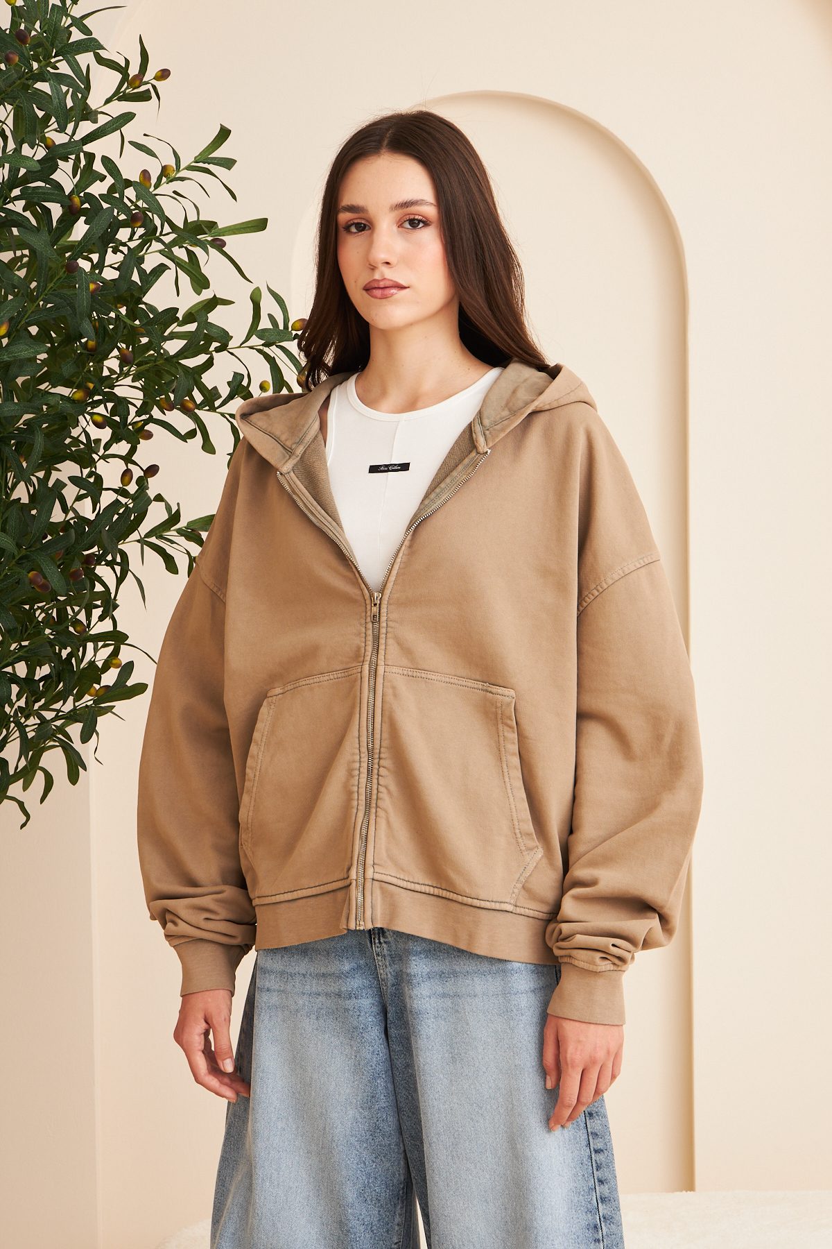 Kadın Oversize Fermuarlı Kapüşonlu Sweatshirt —  (2)