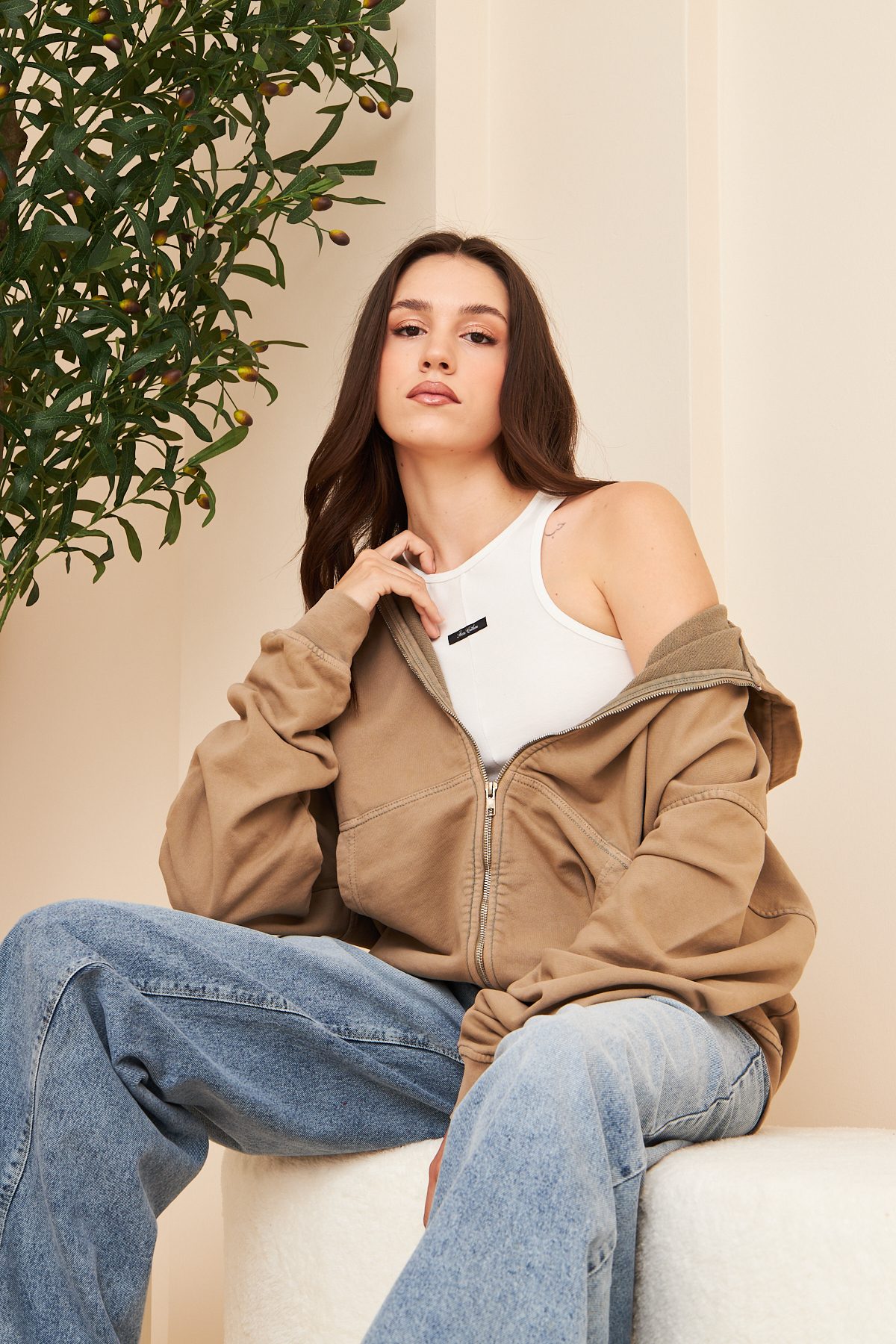 Kadın Oversize Fermuarlı Kapüşonlu Sweatshirt —  (5)