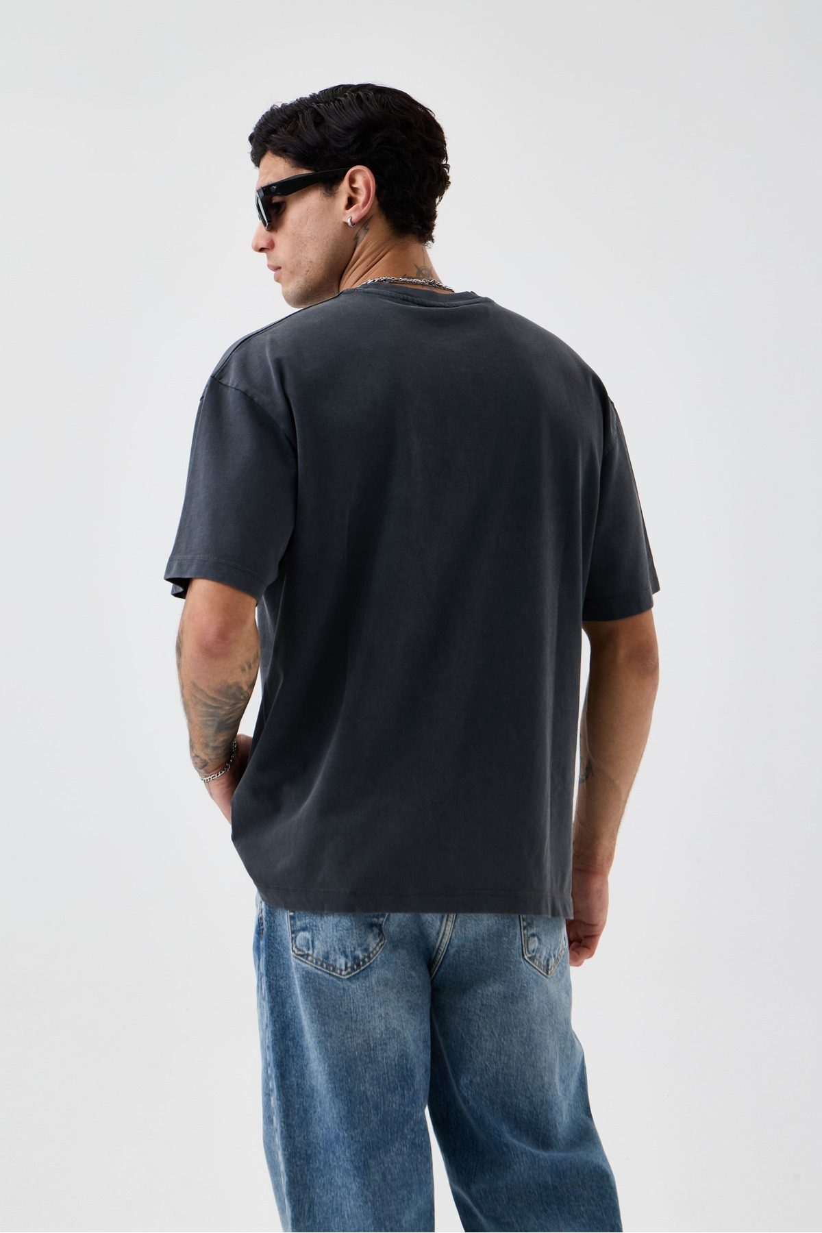 Yıkamalı Oversize %100 Pamuk Bisiklet Yaka T-shirt —  (2)