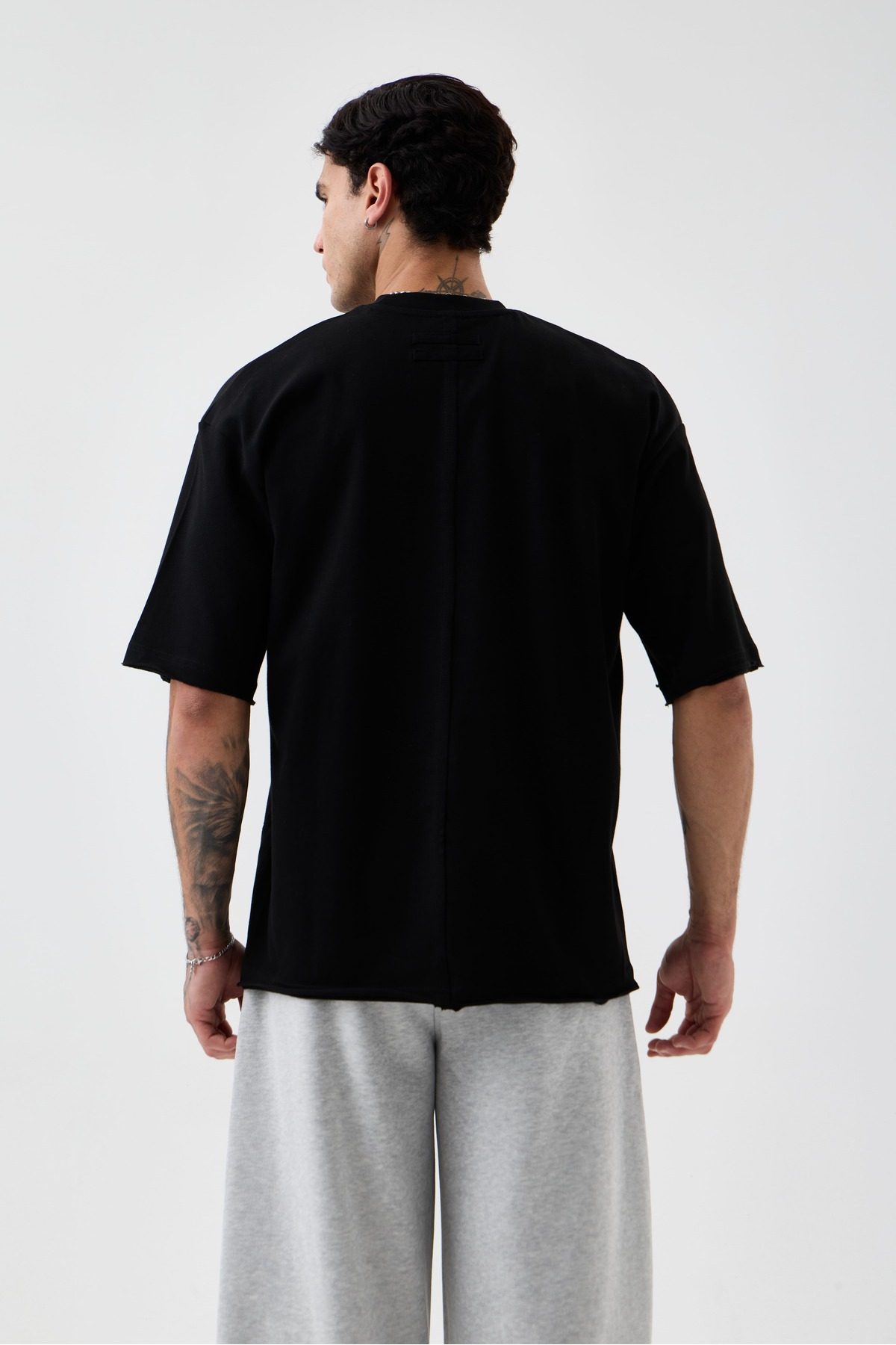 Erkek Soluk Efektli Boyfriend Kalıp Bisiklet Yaka T-shirt —  (3)