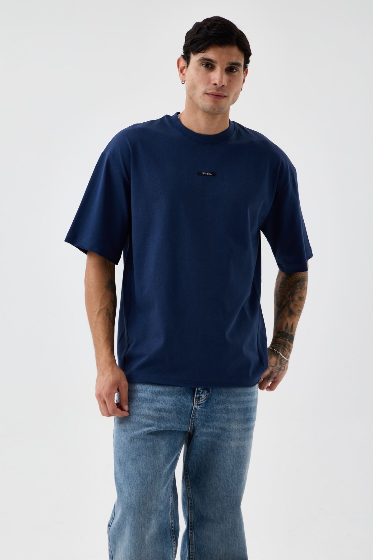 Erkek Soluk Efektli Boyfriend Kalıp Bisiklet Yaka T-shirt —  (1)