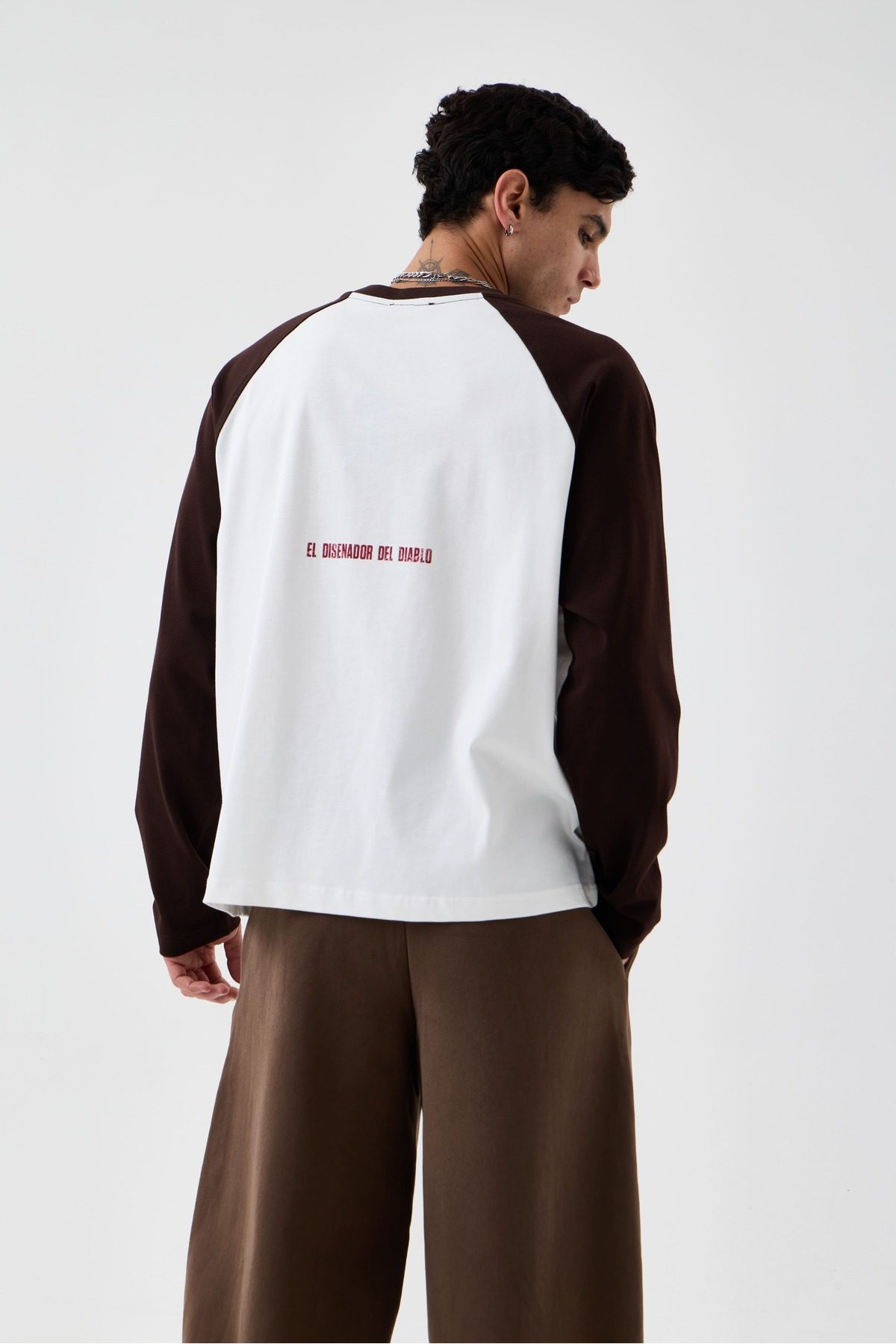 Çift Renk Kartal Baskılı Detaylı Oversize Uzun Kollu Tshirt —  (2)
