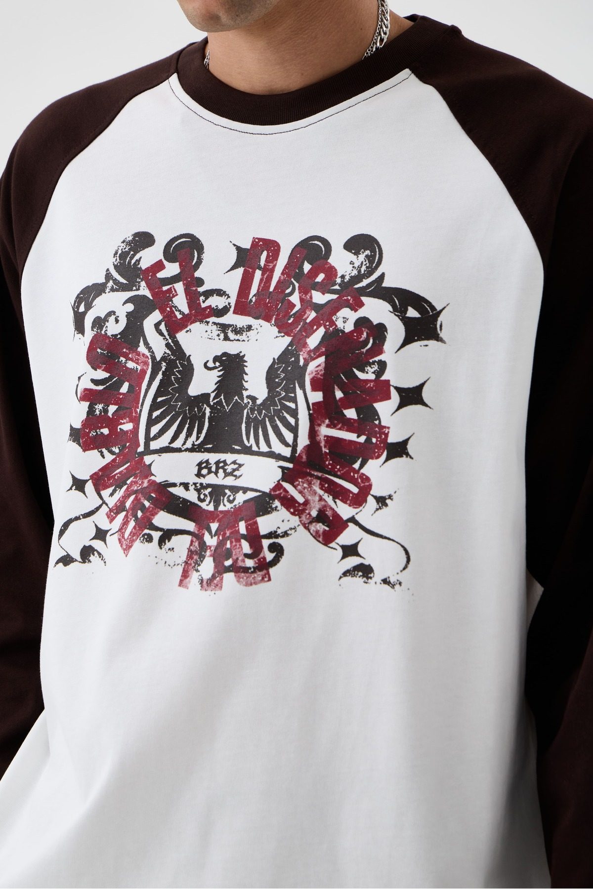 Çift Renk Kartal Baskılı Detaylı Oversize Uzun Kollu Tshirt —  (3)