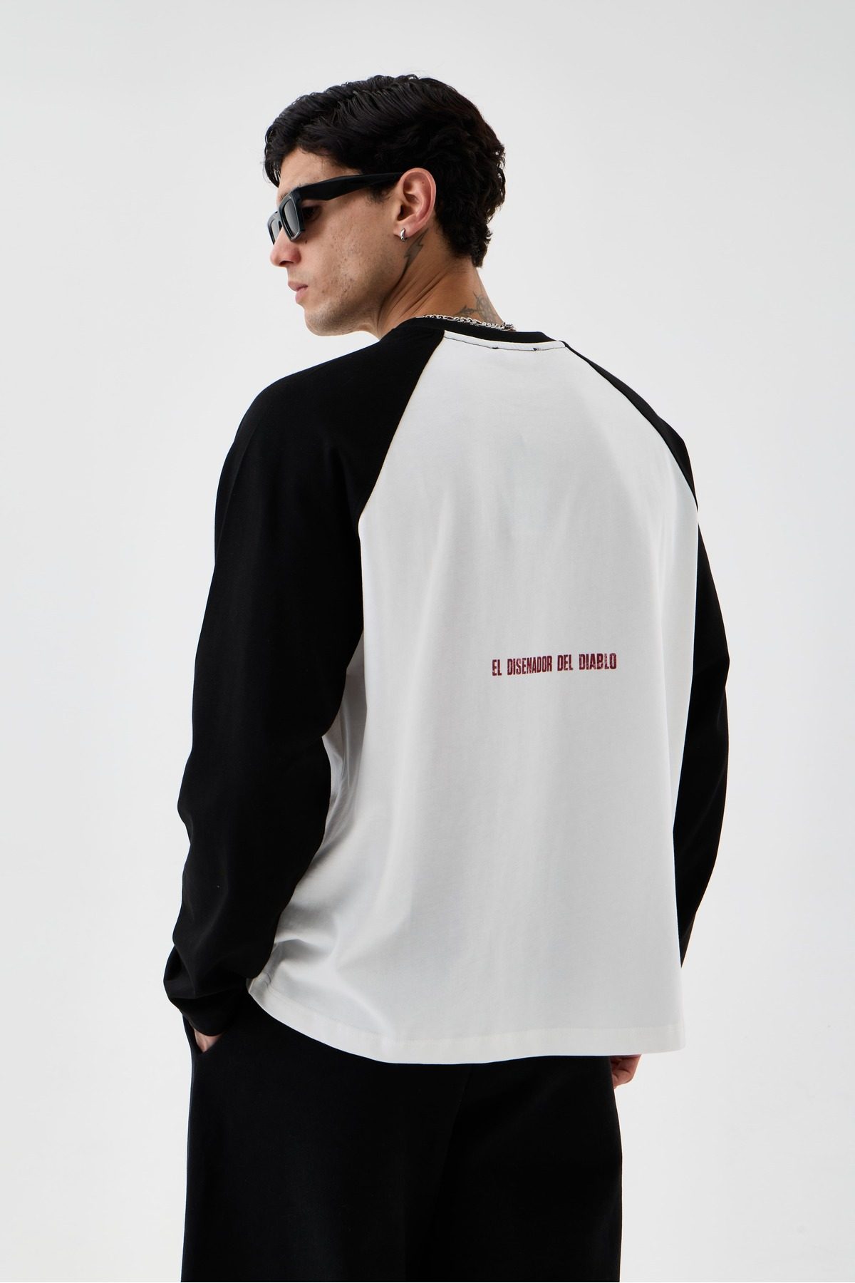 Çift Renk Kartal Baskılı Detaylı Oversize Uzun Kollu Tshirt —  (3)