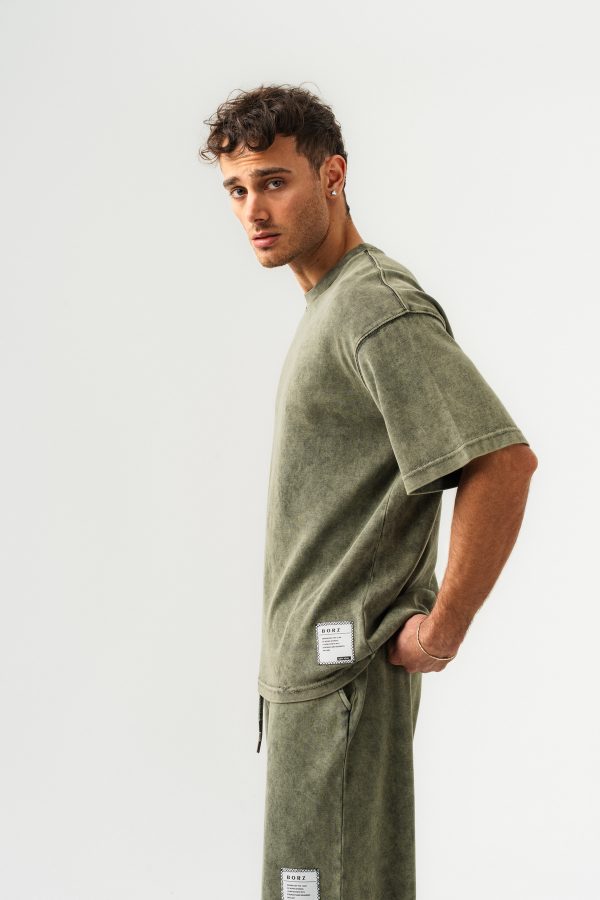 Erkek Soluk Efektli Oversize Kalıp T-shirt ve Şort Takımı