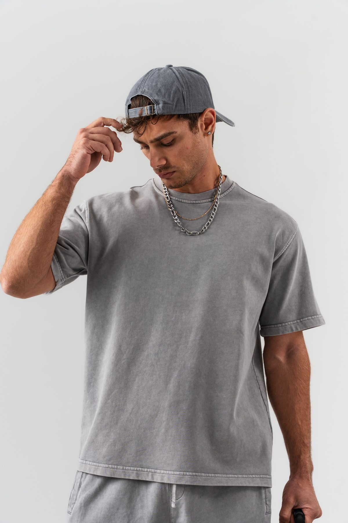 Erkek Yıkamalı Oversize T-shirt ve Şort Takımı —  (5)