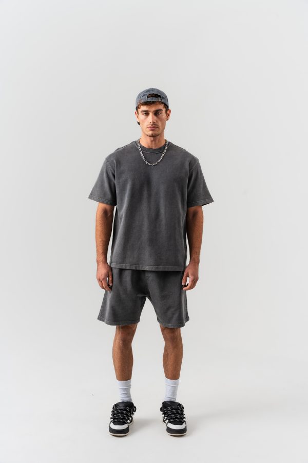 Erkek %95 Pamuk %5 Elastan Yıkamalı Oversize T-shirt ve Şort Takımı
