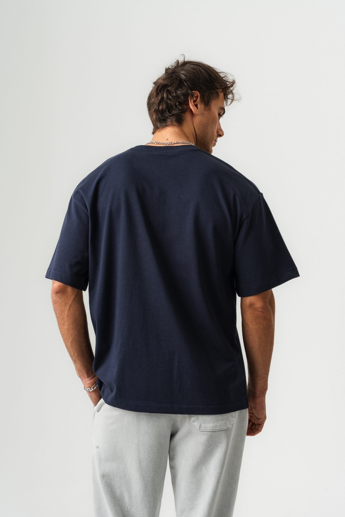 Erkek %100 Pamuk Oversize Kalıp Bisiklet Yaka Basic T-shirt —  (4)