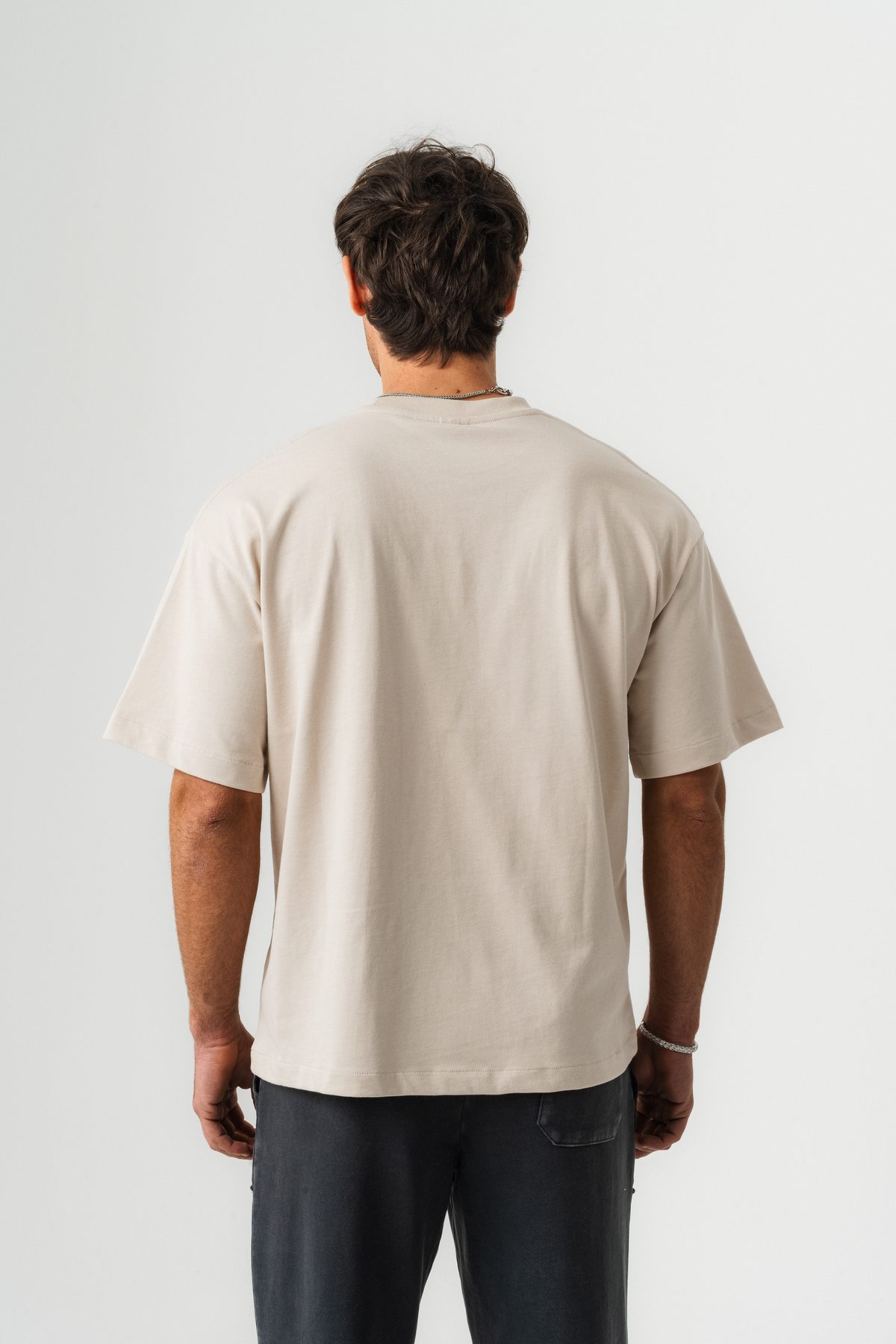 Erkek %100 Pamuk Oversize Kalıp Bisiklet Yaka Basic T-shirt —  (2)