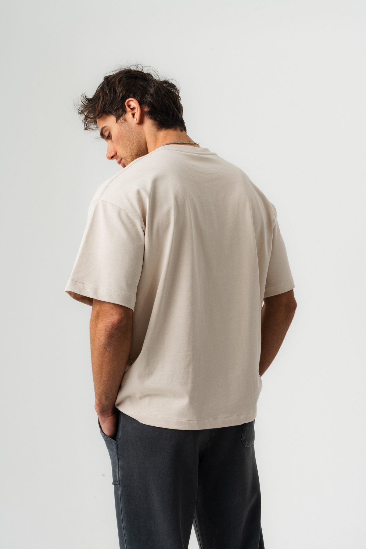 Erkek %100 Pamuk Oversize Kalıp Bisiklet Yaka Basic T-shirt —  (3)