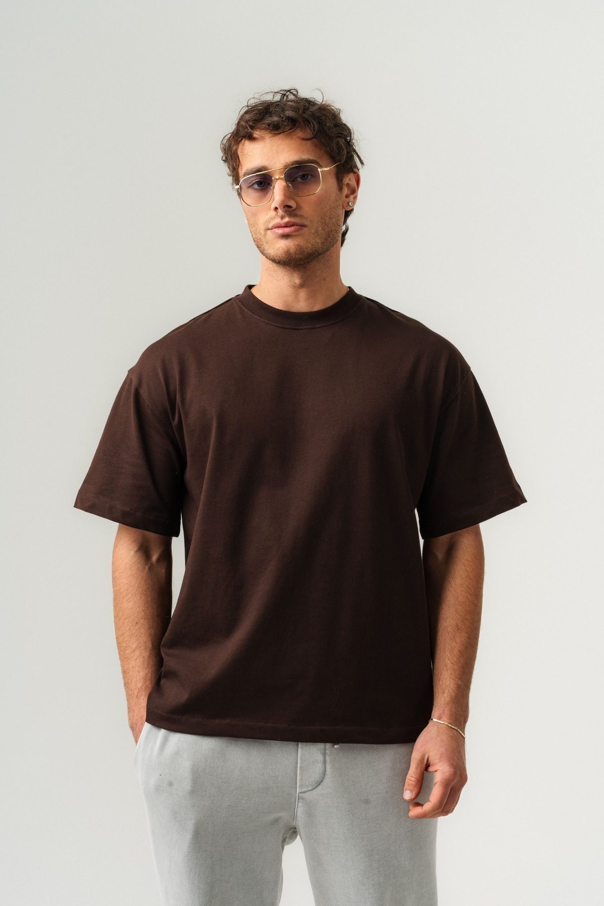 Erkek %100 Pamuk Oversize Kalıp Bisiklet Yaka Basic T-shirt —  (1)