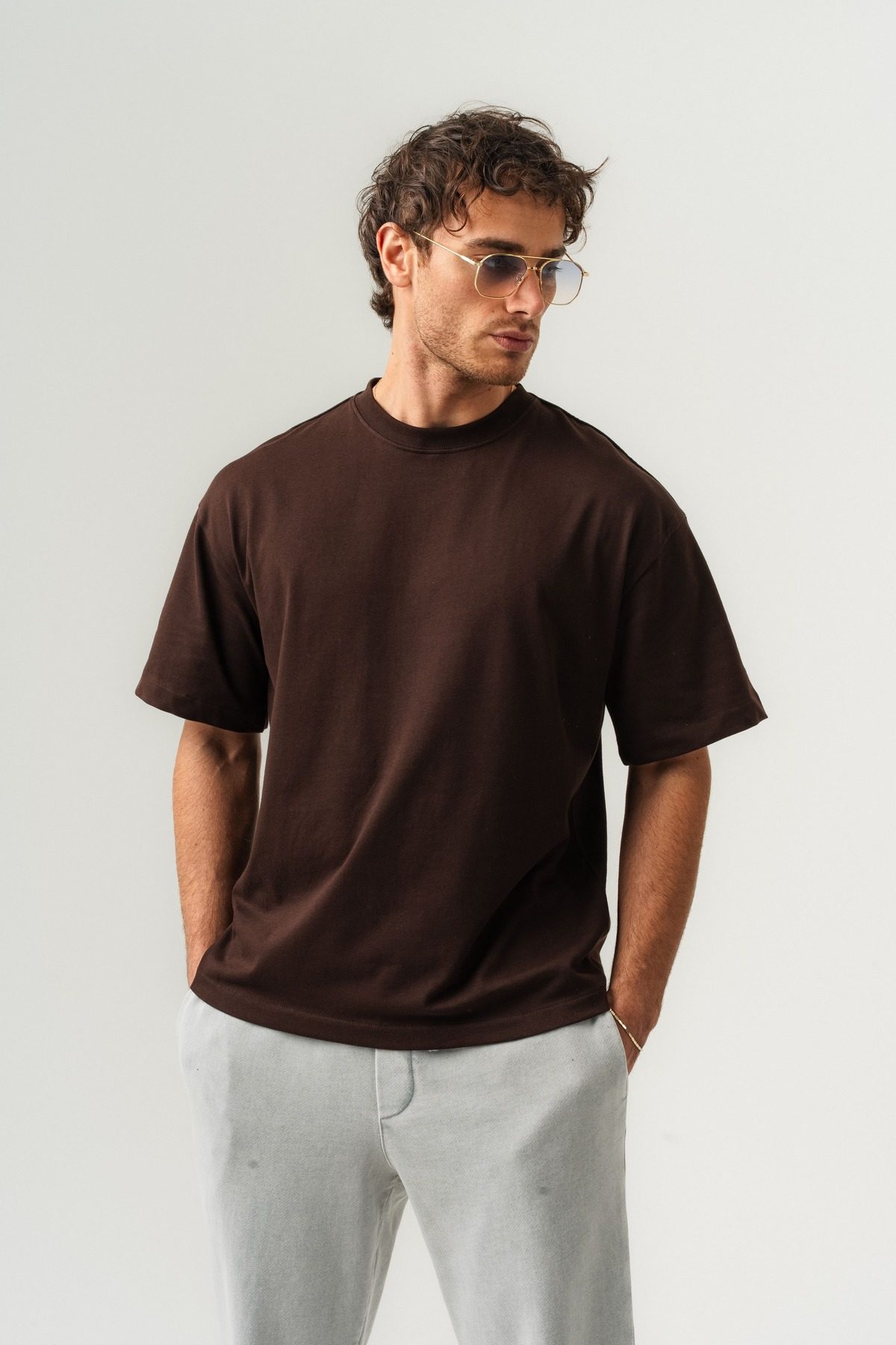 Erkek %100 Pamuk Oversize Kalıp Bisiklet Yaka Basic T-shirt —  (5)