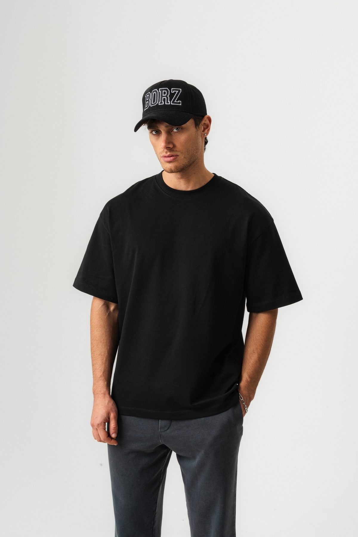 Erkek %100 Pamuk Oversize Kalıp Bisiklet Yaka Basic T-shirt —  (4)