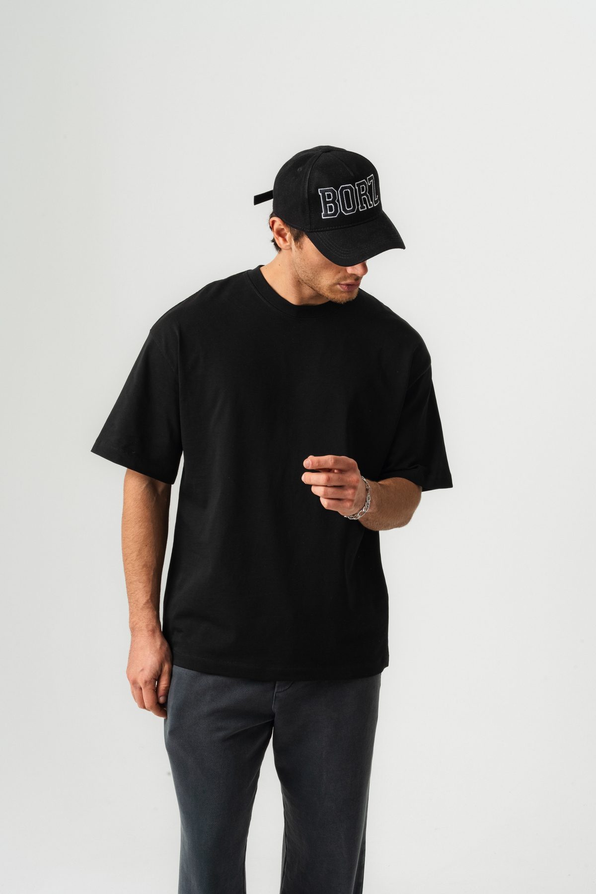 Erkek %100 Pamuk Oversize Kalıp Bisiklet Yaka Basic T-shirt —  (5)