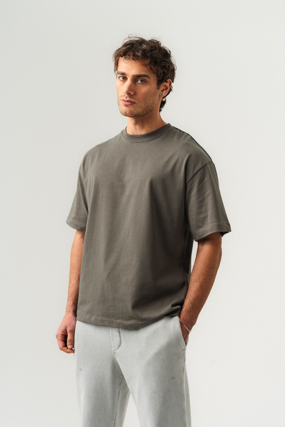Erkek %100 Pamuk Oversize Kalıp Bisiklet Yaka Basic T-shirt —  (5)