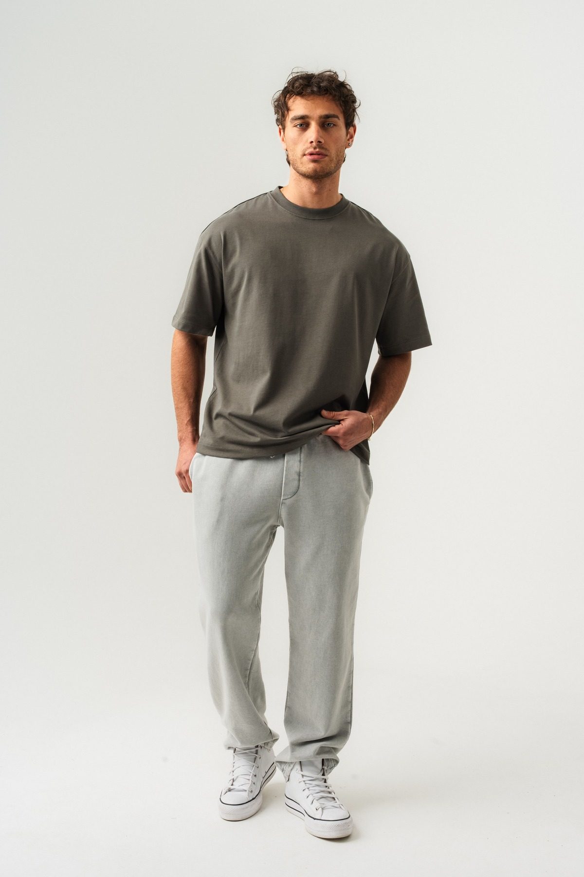 Erkek %100 Pamuk Oversize Kalıp Bisiklet Yaka Basic T-shirt —  (8)