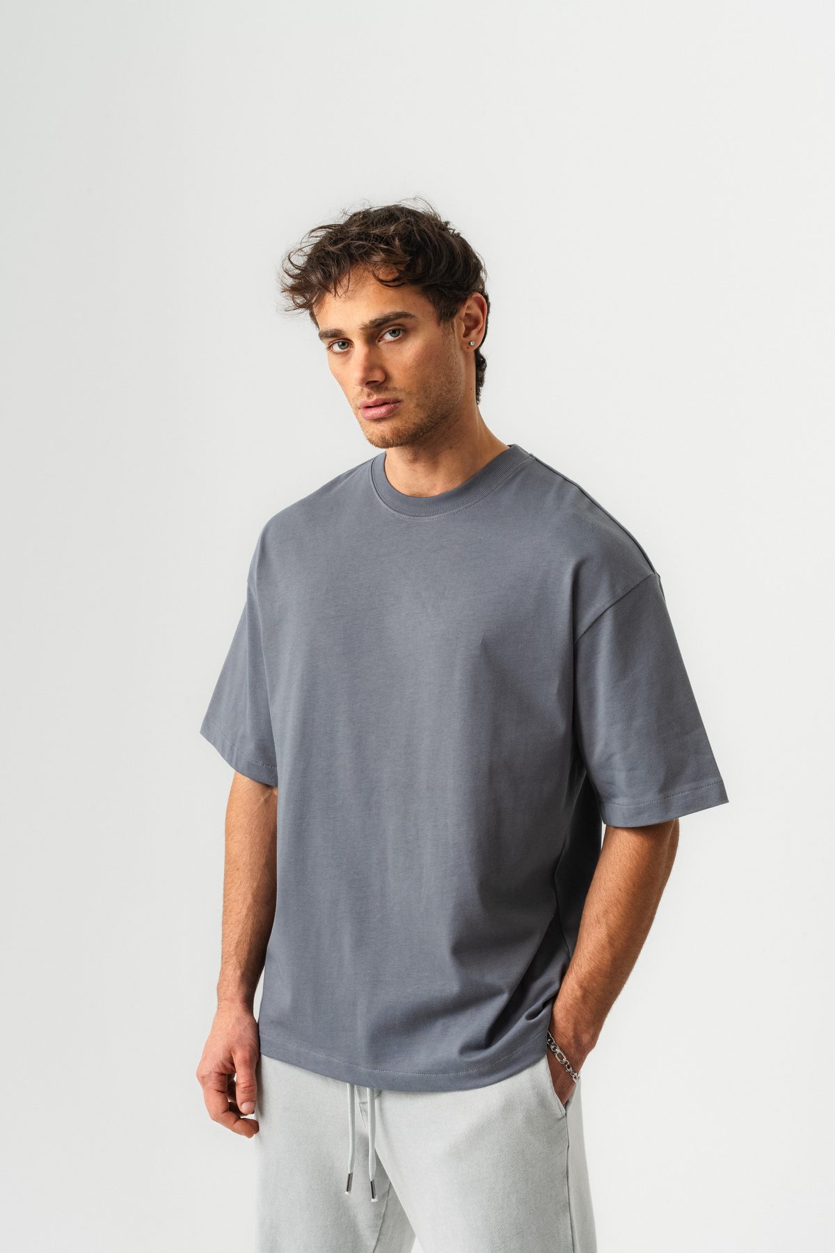 Erkek %100 Pamuk Oversize Kalıp Bisiklet Yaka Basic T-shirt —  (2)
