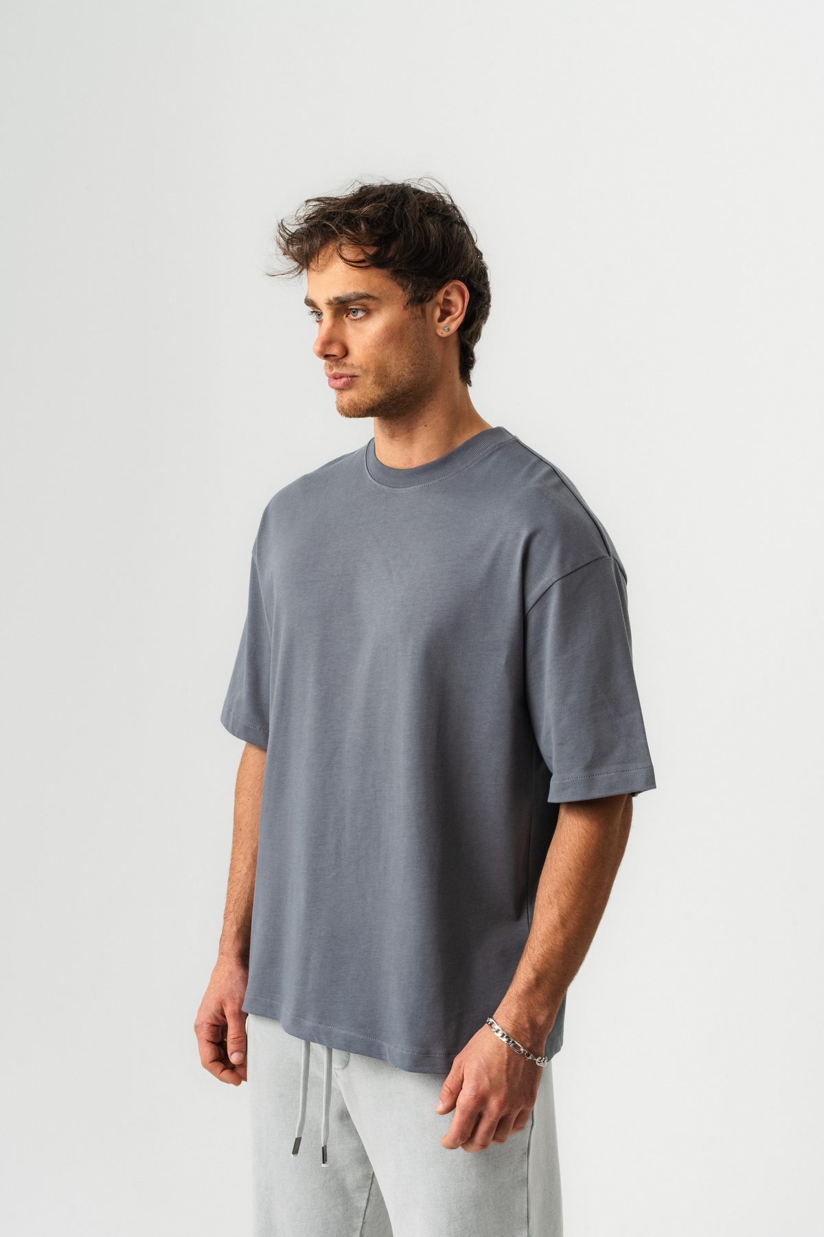 Erkek %100 Pamuk Oversize Kalıp Bisiklet Yaka Basic T-shirt —  (3)