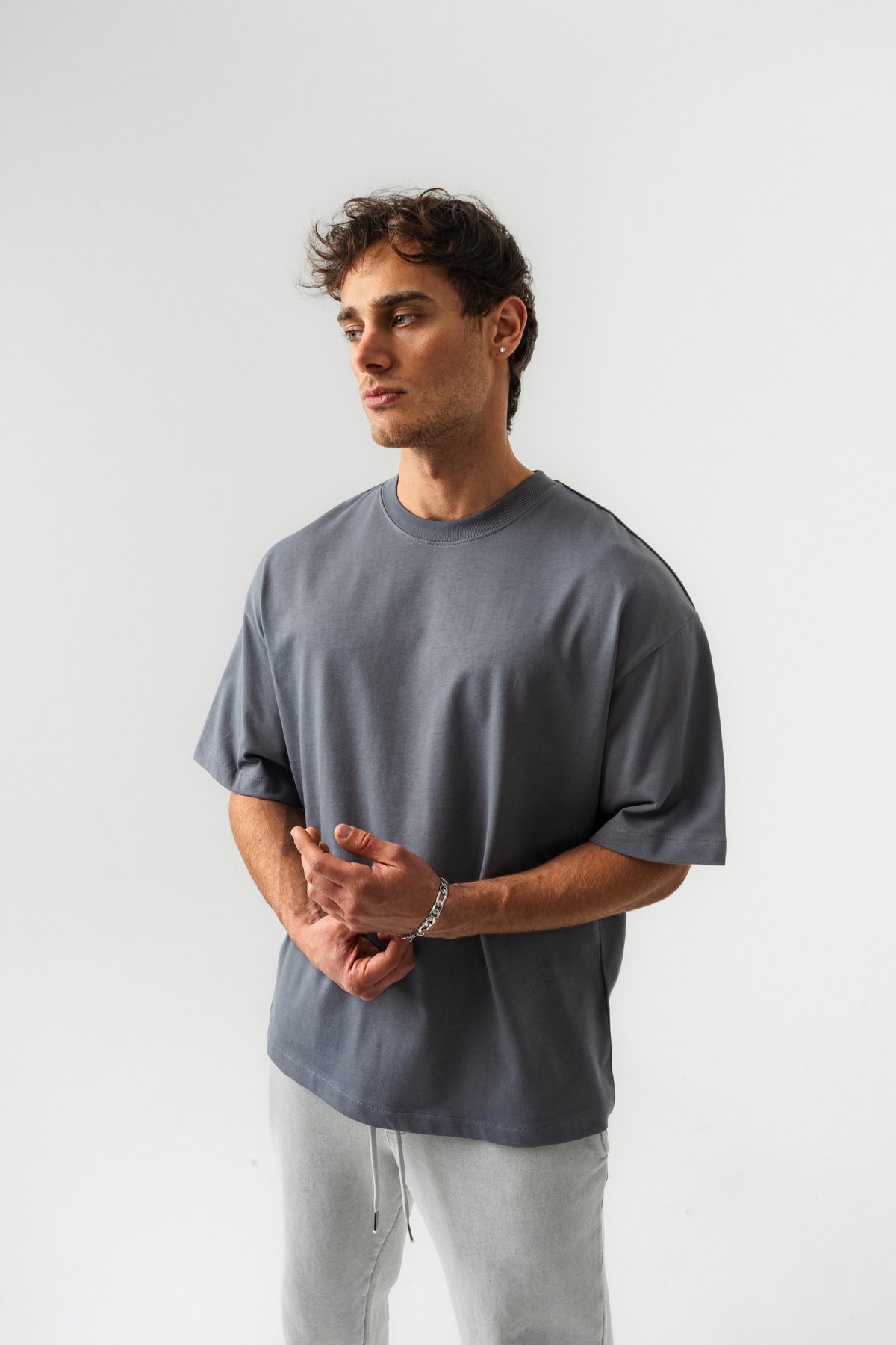 Erkek %100 Pamuk Oversize Kalıp Bisiklet Yaka Basic T-shirt —  (5)